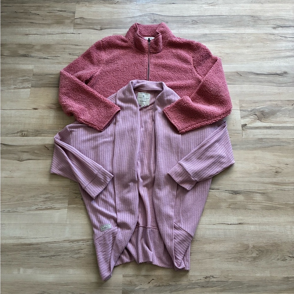 XL BUNDLE DEAL Cozy Pink Waffle Knit Cardigan & Sherpa Full Zip Sweater